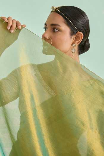 Buy_Amaara_Green Tissue Handloom Saree With Running Blouse _Online_at_Aza_Fashions