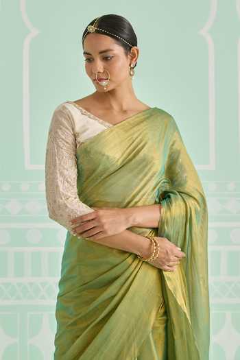 Shop_Amaara_Green Tissue Handloom Saree With Running Blouse _Online_at_Aza_Fashions
