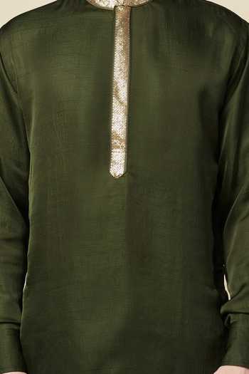 SPRING BREAK_Green Cotton, Polyester Embroidery Placket Kurta For Kids_Online_at_Aza_Fashions