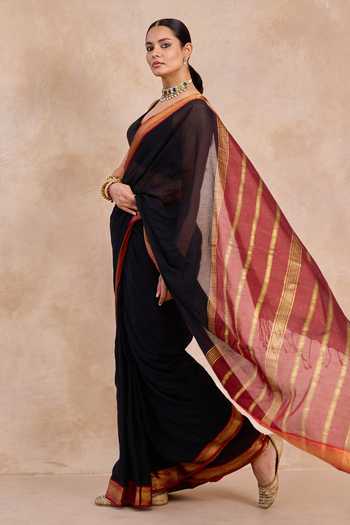 Amaara Black Handloom Cotton Pure Saree With Running Blouse Online at Aza Fashions Amaara_Black Handloom Cotton Pure Saree With Running Blouse _Online_at_Aza_Fashions