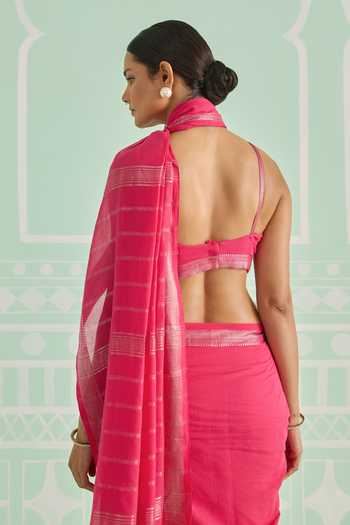 Buy_Amaara_Pink Handloom Cotton Rani Saree With Running Blouse _Online_at_Aza_Fashions