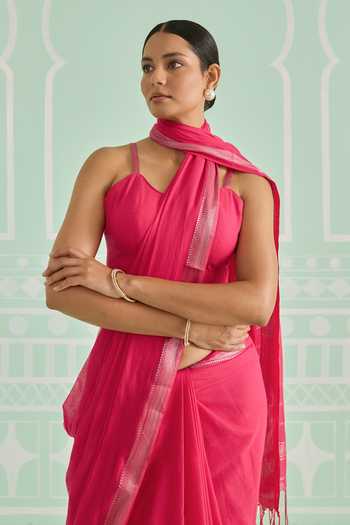 Shop_Amaara_Pink Handloom Cotton Rani Saree With Running Blouse _Online_at_Aza_Fashions