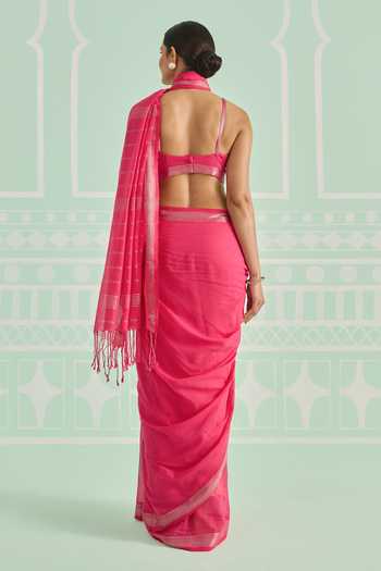 Amaara Rani Pink Handloom Saree With Running Blouse 