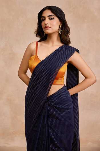 Amaara Blue Handloom Cotton Midnight Saree With Running Blouse Online at Aza Fashions Amaara_Blue Handloom Cotton Midnight Saree With Running Blouse _Online_at_Aza_Fashions