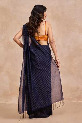 Amaara Midnight Blue Cotton Saree With Running Blouse 