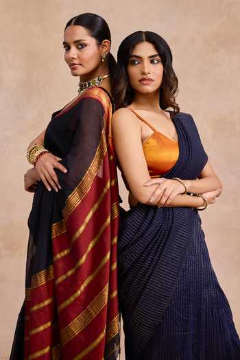 Buy Amaara Blue Handloom Cotton Midnight Saree With Running Blouse Online at Aza Fashions Buy_Amaara_Blue Handloom Cotton Midnight Saree With Running Blouse _Online_at_Aza_Fashions