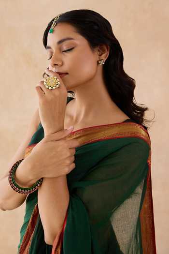 Amaara_Green Handloom Cotton Deep Saree With Running Blouse _Online_at_Aza_Fashions