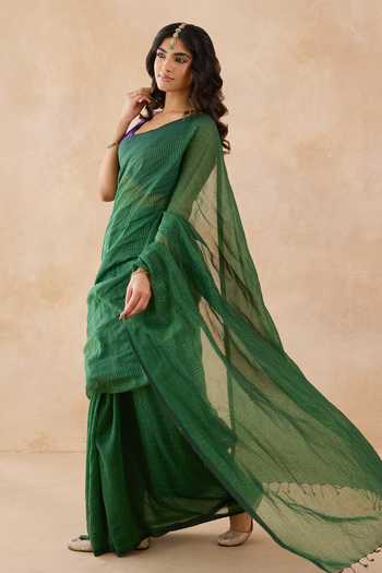Amaara Emerald Green Handloom Cotton Saree With Running Blouse Online at Aza Fashions Amaara_Emerald Green Handloom Cotton Saree With Running Blouse _Online_at_Aza_Fashions