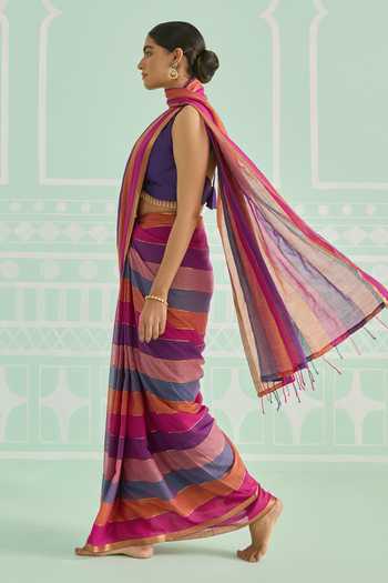 Amaara Multi Color Handloom Cotton Pink Multicolor Pure Saree With Running Blouse Online at Aza Fashions Amaara_Multi Color Handloom Cotton Pink Multicolor Pure Saree With Running Blouse _Online_at_Aza_Fashions
