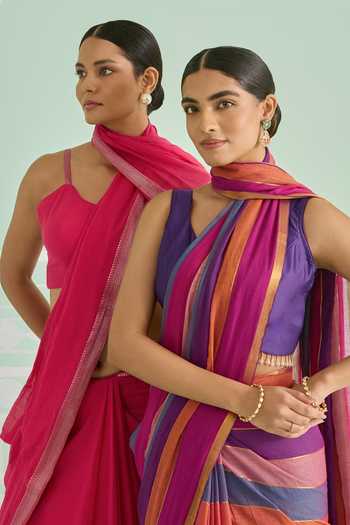 Shop Amaara Multi Color Handloom Cotton Pink Multicolor Pure Saree With Running Blouse Online at Aza Fashions Shop_Amaara_Multi Color Handloom Cotton Pink Multicolor Pure Saree With Running Blouse _Online_at_Aza_Fashions