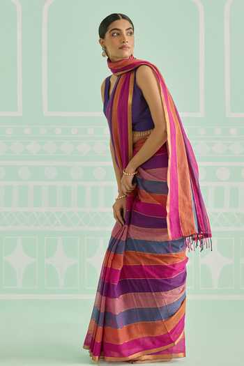 Buy Amaara Multi Color Handloom Cotton Pink Multicolor Pure Saree With Running Blouse Buy_Amaara_Multi Color Handloom Cotton Pink Multicolor Pure Saree With Running Blouse