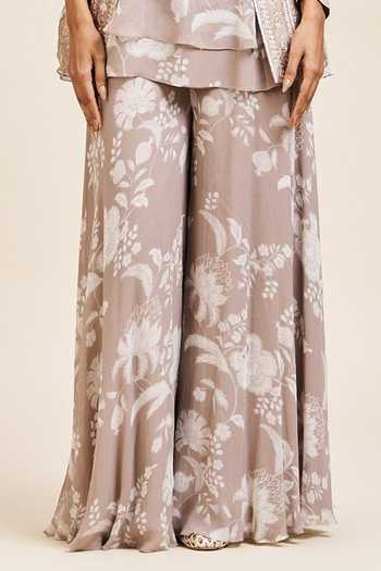 Issa Studio By Chetana & Swathi Beige Georgette Open Neck, Ruba Floral Embroidered Jacket Sharara Set Online at Aza Fashions Issa Studio By Chetana & Swathi_Beige Georgette Open Neck, Ruba Floral Embroidered Jacket Sharara Set _Online_at_Aza_Fashions
