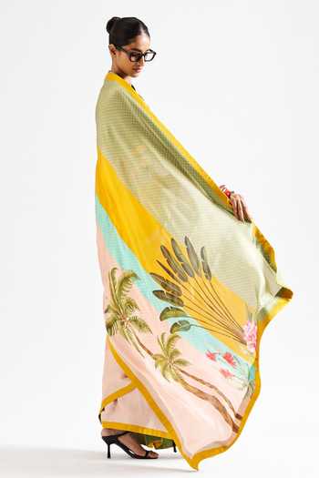 Issa Studio By Chetana & Swathi Alya Striped Saree With Floral Blouse 