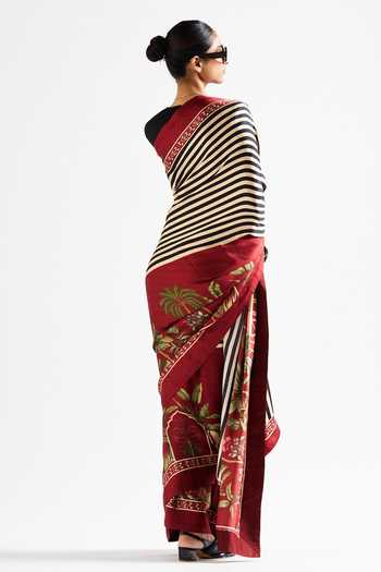 Issa Studio By Chetana & Swathi Faina Striped Saree With Black Blouse 