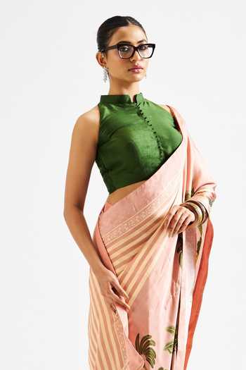 Buy Issa Studio By Chetana & Swathi Green Georgette, Satin Mandarin Collar Kathya Printed Saree With Blouse Online at Aza Fashions Buy_Issa Studio By Chetana & Swathi_Green Georgette, Satin Mandarin Collar Kathya Printed Saree With Blouse _Online_at_Aza_Fashions