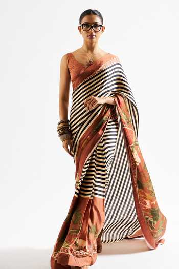 Issa Studio By Chetana & Swathi Masha Striped Floral Print Saree With Blouse