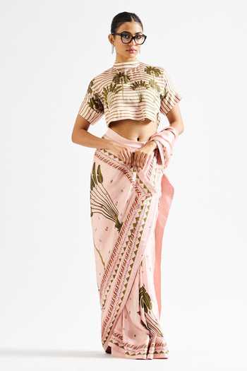 Issa Studio By Chetana & Swathi Minika Printed Saree With Crop Top 