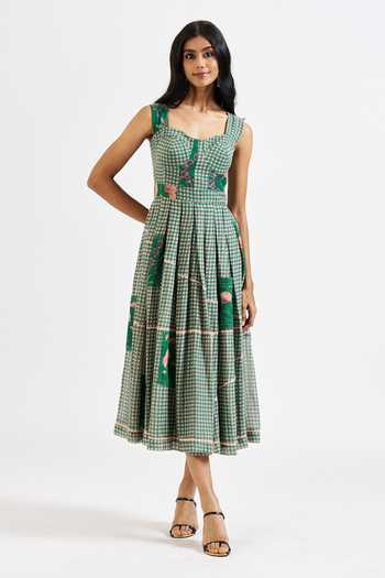 Issa Studio By Chetana & Swathi Rika Checkered & Patch Floral Print Dress 