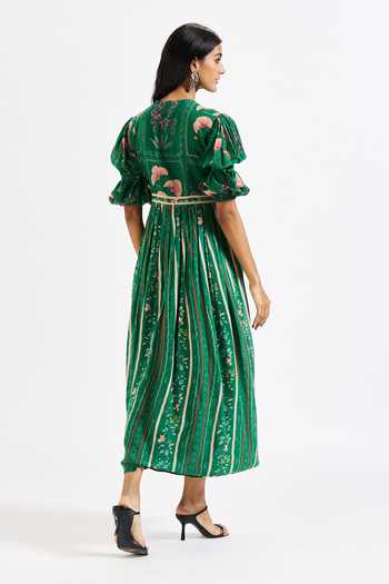Issa Studio By Chetana & Swathi Shea Floral Print Puff Sleeve Mulmul Cotton Dress 