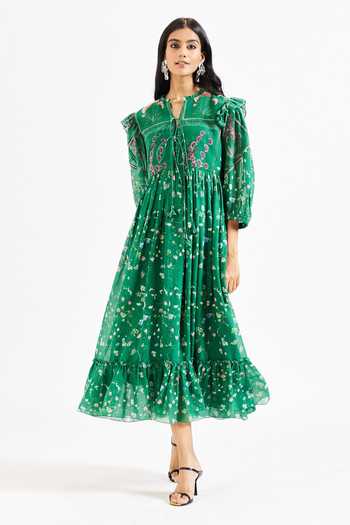 Buy Issa Studio By Chetana & Swathi Green Cotton Keyhole Neck Riri Playful Floral Print Dress Online at Aza Fashions Buy_Issa Studio By Chetana & Swathi_Green Cotton Keyhole Neck Riri Playful Floral Print Dress _Online_at_Aza_Fashions