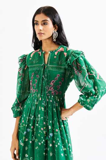Buy Issa Studio By Chetana & Swathi Green Cotton Keyhole Neck Riri Playful Floral Print Dress Buy_Issa Studio By Chetana & Swathi_Green Cotton Keyhole Neck Riri Playful Floral Print Dress