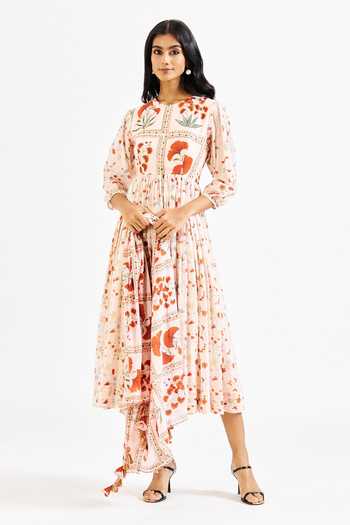 Issa Studio By Chetana & Swathi Multi Color Cotton, Muslin Cherrie Printed Dress With Dupatta Online at Aza Fashions Issa Studio By Chetana & Swathi_Multi Color Cotton, Muslin Cherrie Printed Dress With Dupatta _Online_at_Aza_Fashions