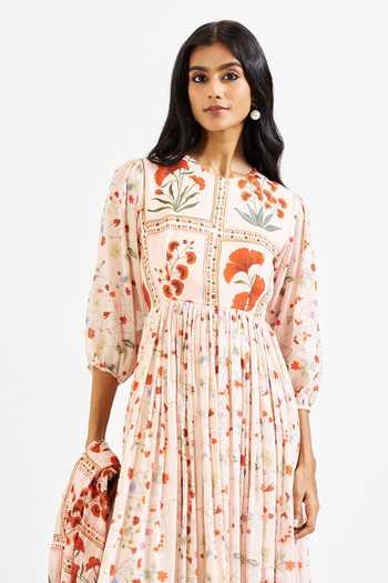 Shop Issa Studio By Chetana & Swathi Multi Color Cotton, Muslin Cherrie Printed Dress With Dupatta Online at Aza Fashions Shop_Issa Studio By Chetana & Swathi_Multi Color Cotton, Muslin Cherrie Printed Dress With Dupatta _Online_at_Aza_Fashions