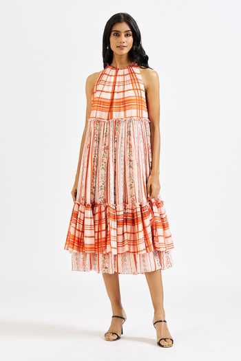 Buy Issa Studio By Chetana & Swathi Multi Color Cotton, Muslin Halter Neck Ella Printed Flared Dress Online at Aza Fashions Buy_Issa Studio By Chetana & Swathi_Multi Color Cotton, Muslin Halter Neck Ella Printed Flared Dress _Online_at_Aza_Fashions