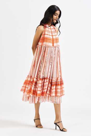 Shop Issa Studio By Chetana & Swathi Multi Color Cotton, Muslin Halter Neck Ella Printed Flared Dress Online at Aza Fashions Shop_Issa Studio By Chetana & Swathi_Multi Color Cotton, Muslin Halter Neck Ella Printed Flared Dress _Online_at_Aza_Fashions