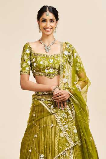 Buy Issa Studio By Chetana & Swathi Green Silk, Net Viha Lehenga Embroidered Blouse Set Online at Aza Fashions Buy_Issa Studio By Chetana & Swathi_Green Silk, Net Viha Lehenga Embroidered Blouse Set _Online_at_Aza_Fashions