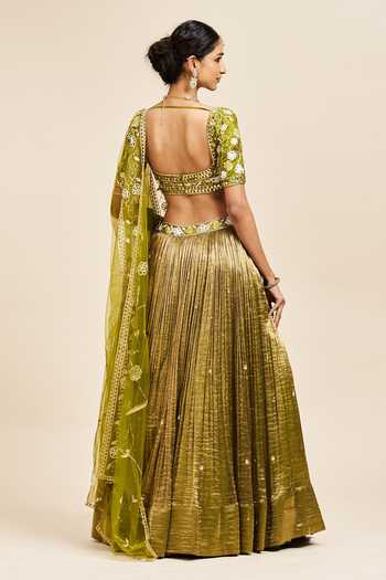 Shop Issa Studio By Chetana & Swathi Green Silk, Net Viha Lehenga Embroidered Blouse Set Online at Aza Fashions Shop_Issa Studio By Chetana & Swathi_Green Silk, Net Viha Lehenga Embroidered Blouse Set _Online_at_Aza_Fashions