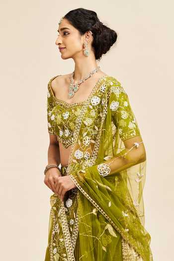 Buy Issa Studio By Chetana & Swathi Green Silk, Net Viha Lehenga Embroidered Blouse Set Buy_Issa Studio By Chetana & Swathi_Green Silk, Net Viha Lehenga Embroidered Blouse Set