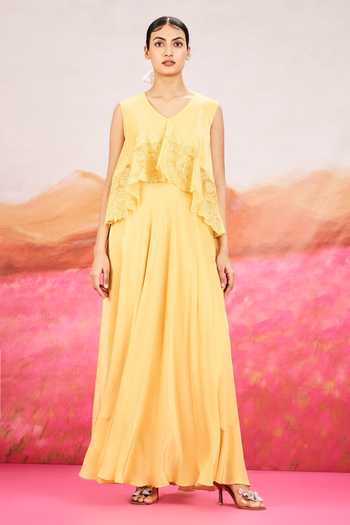 Issa Studio By Chetana & Swathi Mila Embroidered Layered Cape Dress 