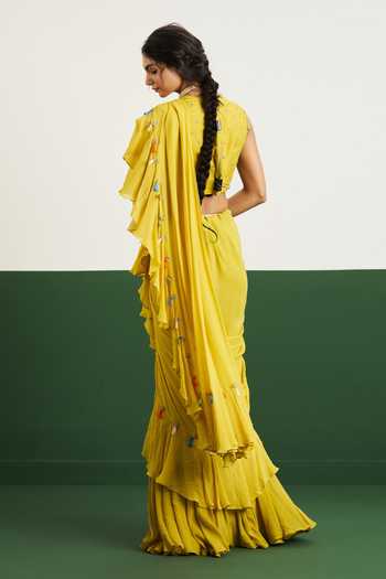 Issa Studio By Chetana & Swathi Ziva Pre-Draped Ruffle Saree & Blouse