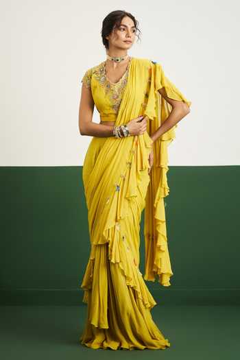 Issa Studio By Chetana & Swathi Ziva Pre-Draped Ruffle Saree & Blouse