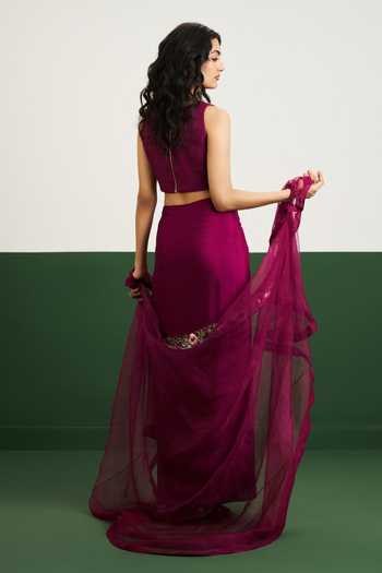 Issa Studio By Chetana & Swathi Tessa Embroidered Cape & Draped Skirt Set 