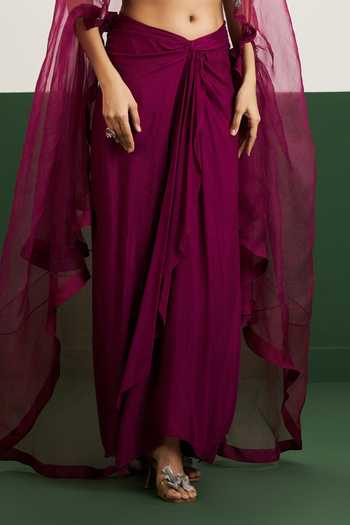 Buy Issa Studio By Chetana & Swathi Wine , Organza, Chiffon, Tessa Embroidered Cape And Draped Skirt Set Online at Aza Fashions Buy_Issa Studio By Chetana & Swathi_Wine , Organza, Chiffon, Tessa Embroidered Cape And Draped Skirt Set _Online_at_Aza_Fashions
