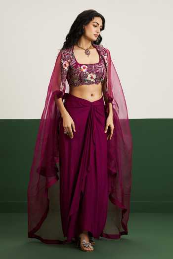 Issa Studio By Chetana & Swathi Tessa Embroidered Cape & Draped Skirt Set 