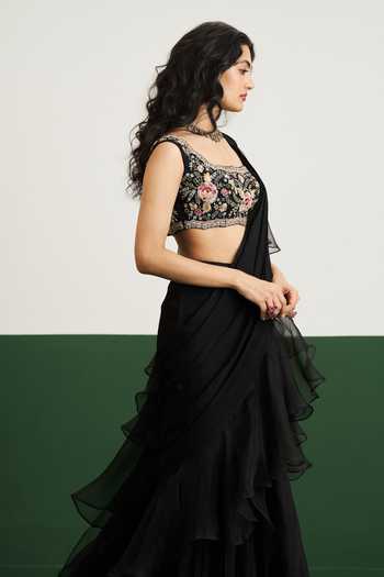Issa Studio By Chetana & Swathi Yuna Pre-Draped Ruffle Saree With Embroidered Blouse 