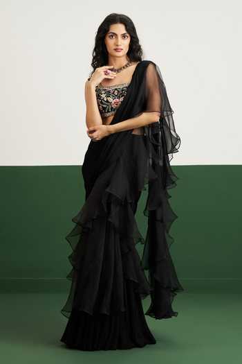 Issa Studio By Chetana & Swathi Yuna Pre-Draped Ruffle Saree With Embroidered Blouse 