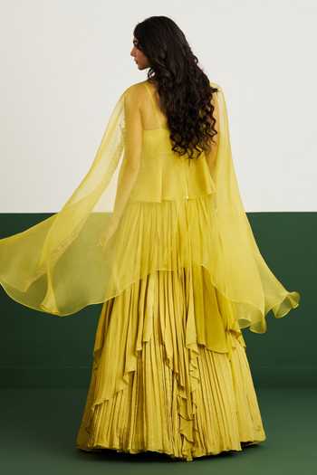 Issa Studio By Chetana & Swathi Zoya Embroidered Cape With Layered Skirt Set 