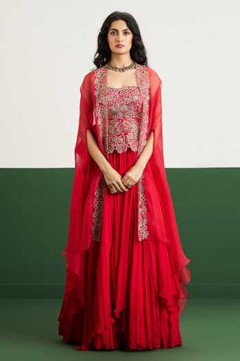 Issa Studio By Chetana & Swathi Zoya Embroidered Cape With Skirt Set 
