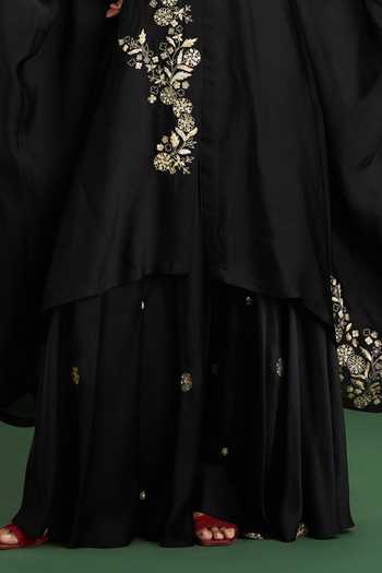 Issa Studio By Chetana & Swathi Black Organza, Satin V-neck Farah Embroidered Kaftan And Pant Set Online at Aza Fashions Issa Studio By Chetana & Swathi_Black Organza, Satin V-neck Farah Embroidered Kaftan And Pant Set _Online_at_Aza_Fashions