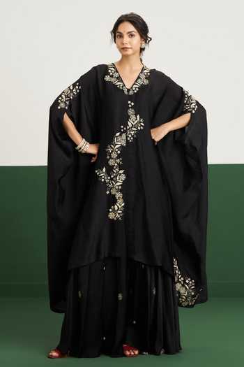 Buy Issa Studio By Chetana & Swathi Black Organza, Satin V-neck Farah Embroidered Kaftan And Pant Set Online at Aza Fashions Buy_Issa Studio By Chetana & Swathi_Black Organza, Satin V-neck Farah Embroidered Kaftan And Pant Set _Online_at_Aza_Fashions