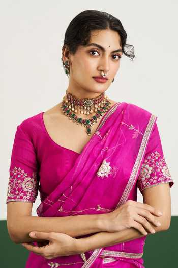 Buy Issa Studio By Chetana & Swathi Magenta Silk, Organza Scoop Neck Alana Embroidered Saree With Blouse Online at Aza Fashions Buy_Issa Studio By Chetana & Swathi_Magenta Silk, Organza Scoop Neck Alana Embroidered Saree With Blouse _Online_at_Aza_Fashions