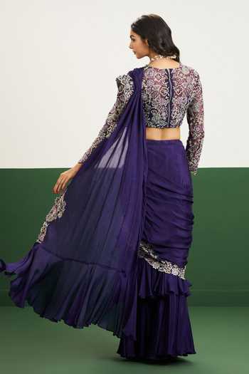Issa Studio By Chetana & Swathi Taylor Pre-Draped Saree With Embroidered Blouse 