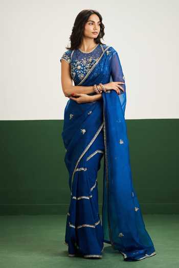 Issa Studio By Chetana & Swathi Hannah Floral Embroidered Saree With Blouse 