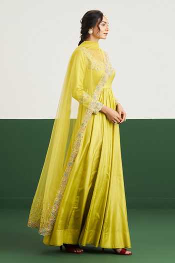 Buy Issa Studio By Chetana & Swathi Yellow Silk, Net Sarah Embroidered Yoke Anarkali With Dupatta Online at Aza Fashions Buy_Issa Studio By Chetana & Swathi_Yellow Silk, Net Sarah Embroidered Yoke Anarkali With Dupatta _Online_at_Aza_Fashions