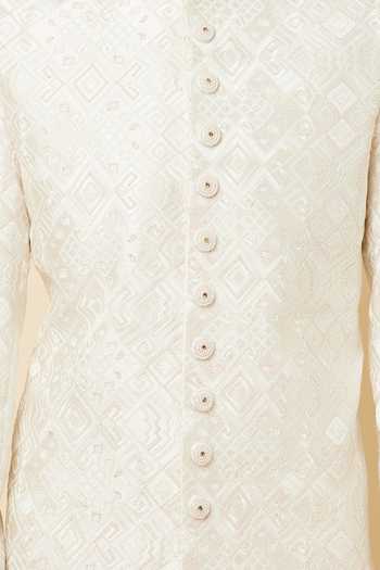 SPRING BREAK White Polyester, Cotton Cut Work, Beads, Embroidery Sherwani And Churidar Set For Kids Online at Aza Fashions SPRING BREAK_White Polyester, Cotton Cut Work, Beads, Embroidery Sherwani And Churidar Set For Kids_Online_at_Aza_Fashions
