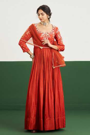 Issa Studio By Chetana & Swathi Katie Pleated Embroidered Anarkali With Dupatta 